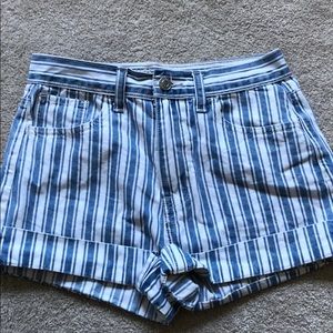 Blue and white striped American eagle shorts.